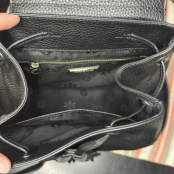 Tory Burch Thea Mini Backpack Black Pebbled Leather Purse Bag - Picture 8 of 15